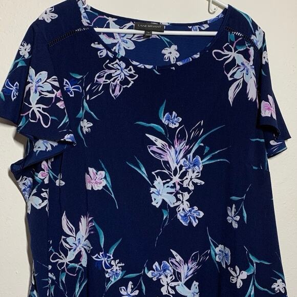 Lane Bryant Navy Blue White Floral Short Flutter Sleeve Top Blouse Size 26 - Picture 3 of 7